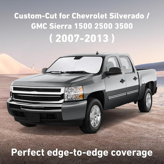 EcoNour Windshield Sunshade Compatible for Chevrolet Silverado/GMC Sierra 1500 2500 3500 2007-2013, Front Windshield Sun Shade Cover, UV Heat Blocker & Protector, Car Sun Visor Interior Accessory