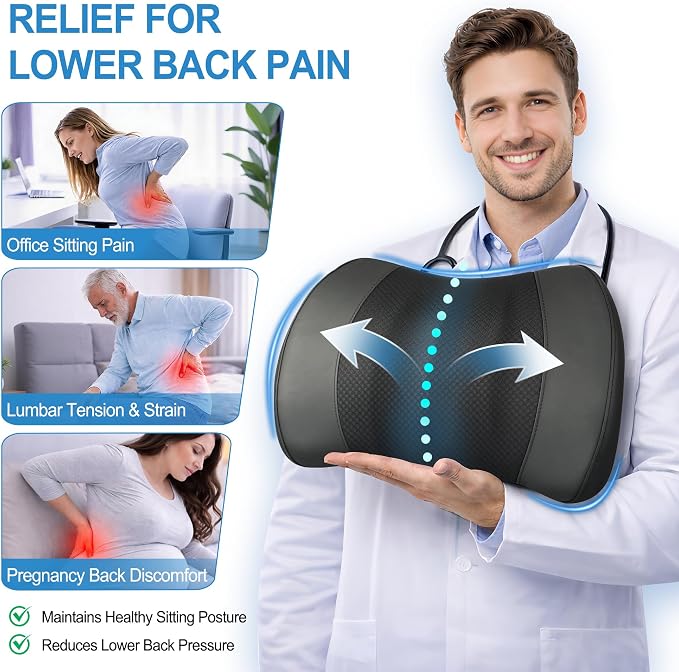 Lofty Aim Lumbar Support Pillow for Car, Memory Foam Lumbar Pillow for Lower Back Pain Relief - Back Cushion for Driving, Chair Support for Car-Office Chair, Wheelchair - Black