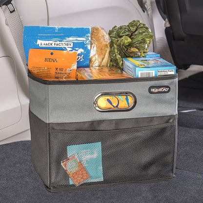 High Road CargoCube Car Storage Bin - Leakproof Car Trunk Storage Organizer with Metal Handles and Front Mesh Pocket (Square)