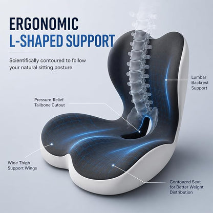 Ergonomic Truck Seat Cushion with Lumbar Support, Wide High-Density Memory Foam for Long Driving Comfort, Contoured Support for Semi Truck, Car & Office Chair