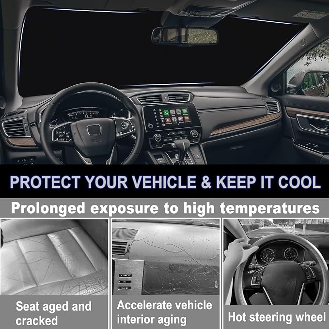 Windshield Sun Shade for 2017-2022 Honda CRV| Front Window Sun Visor| 310T Reflective Polyester| UV Heat Insulation Protection| Foldable Sunshade with Storage Pouch| Outdoor Camping