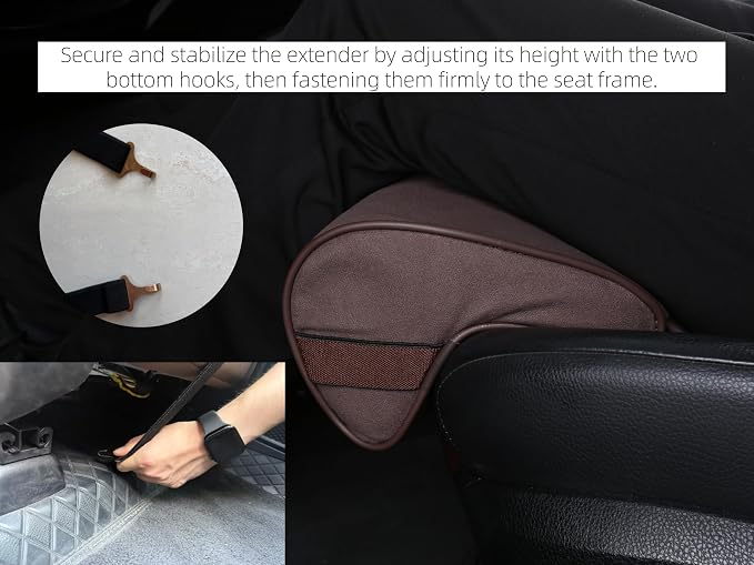 JUPENG Car Seat Leg Extender Cushion, Memory Foam Under Thigh Leg Support Pillow with Strap, Non-Slip Base & Removable Washable Cover for Driver Seat and Office Chair, Universal Comfort Pad (Brown)