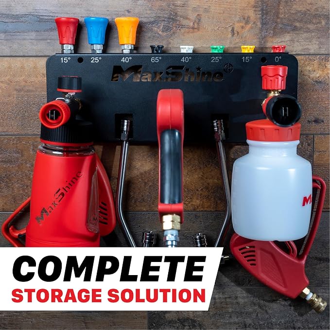 Maxshine Universal Foam Cannon Holder (2 Cannons, Blank) – Compatible with 1/4" Quick Connect – Wall-Mounted Organizer for Garage & Mobile Detailing – Holds Foam Cannons & Accessories – Metal Rack