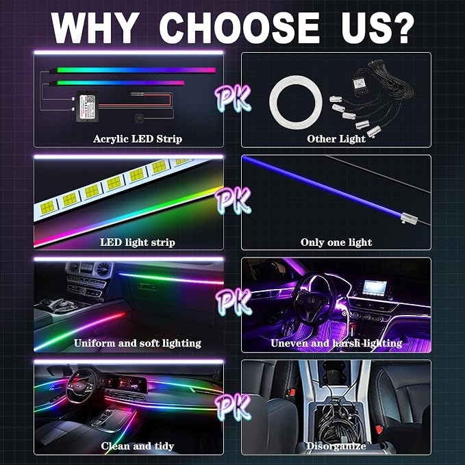 Dreamcolor Acrylic Interior Car Lights, WEBUPAR Car Accessories 2 in 1 Car LED Strip Lights with APP Control and 213 Modes, Car Center Console Fiber Optic Lights, RGB Neon Light Kits