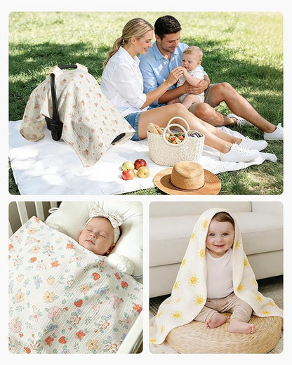 100% Muslin Cotton Car Seat Cover for Baby, Breathable Soft Car Canopy & Sunshade, Universal Infant Carseat Cover, Lightweight Summer Stroller Cover for Boys Girls - Koala