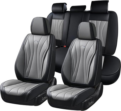 Coverado Seat Covers Full Set, Leather Car Seat Covers, Waterproof Seat Covers for Cars, Front and Back Seat Covers, Car Seat Protectors Car Seat Cushions Universal Fit for Most Cars, Black&Gray