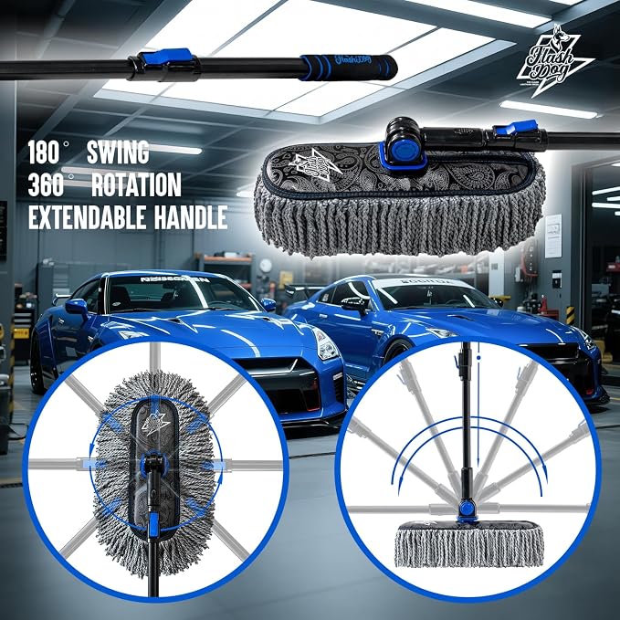 Flash Dog Car Duster Exterior Scratch Free Aluminum Alloy Extendable Handle and Microfiber Head Waterless Cleaning Brush for Cars, Trucks, SUVs Portable Car Duster