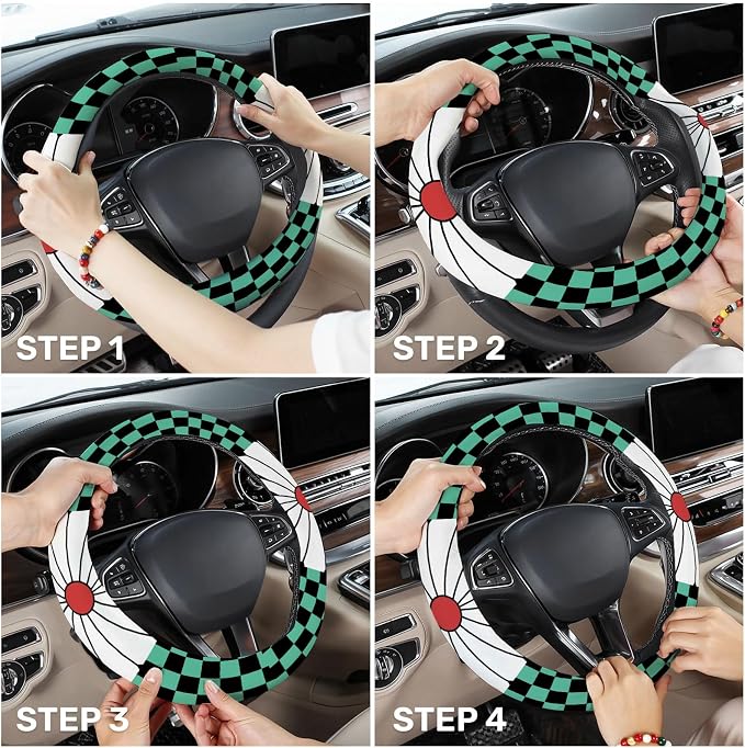 GENANY Demon Killer Anime Steering Wheel Cover, Non Slip Polyester Car Wheel Protector for Car SUV Truck, Universal 15 Inch