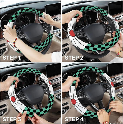 GENANY Demon Killer Anime Steering Wheel Cover, Non Slip Polyester Car Wheel Protector for Car SUV Truck, Universal 15 Inch