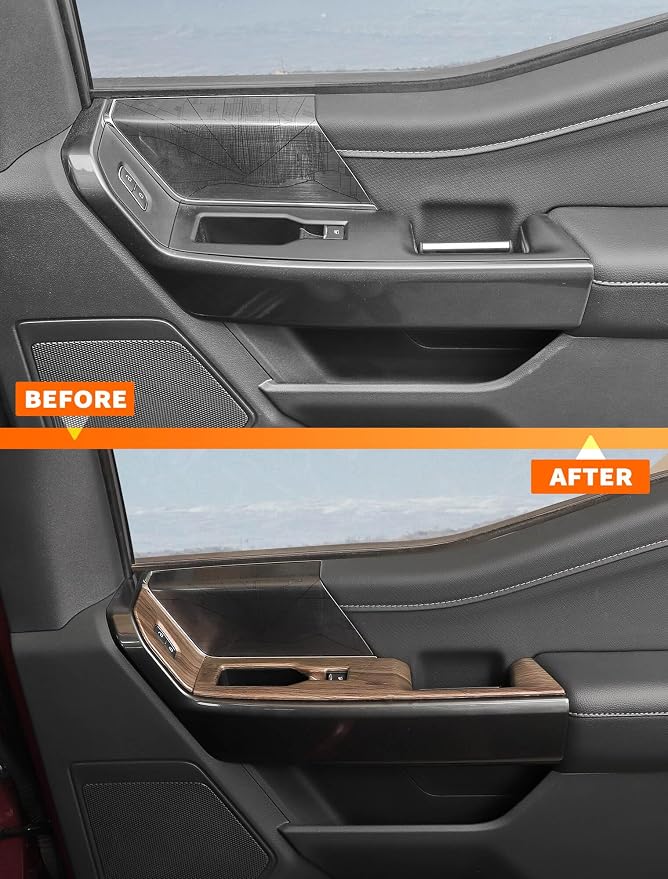 Savadicar Wood Grain Interior Accessories - Door Window Button Panel Trim Cover for Ford F150 (2021-present) - Premium Texture Interior Decor Upgrade Kit, 4-Piece Set