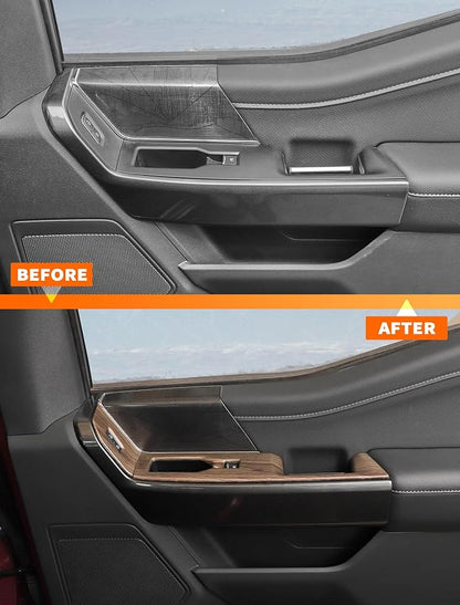 Savadicar Wood Grain Interior Accessories - Door Window Button Panel Trim Cover for Ford F150 (2021-present) - Premium Texture Interior Decor Upgrade Kit, 4-Piece Set