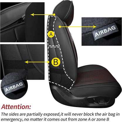 Grand Car Seat Covers Full Set,Universal Precision Fit 3D Contoured Automotive Nappa Leather Seat Covers for SUV Truck Sedan,Anti-Slip Seat Cover with Lumbar Support Style2 Black Red Line