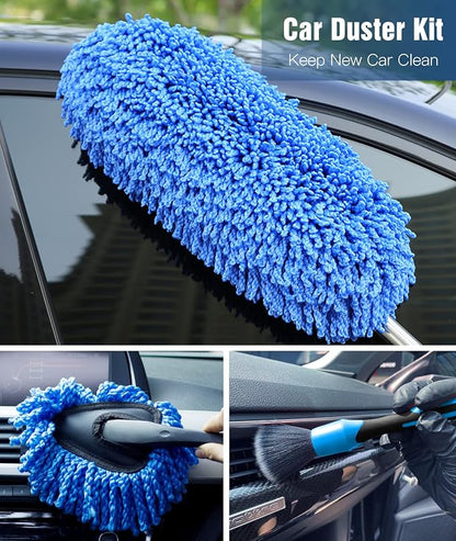 YeewayVeh Car Duster Kit, 3 Pack Car Detailing Brush Set with Extendable Microfiber Dust Brush & Scratch Free Car Dash Duster & Soft Car Interior Brush for Vehicles Motorcycle and Home Cleaning Tools