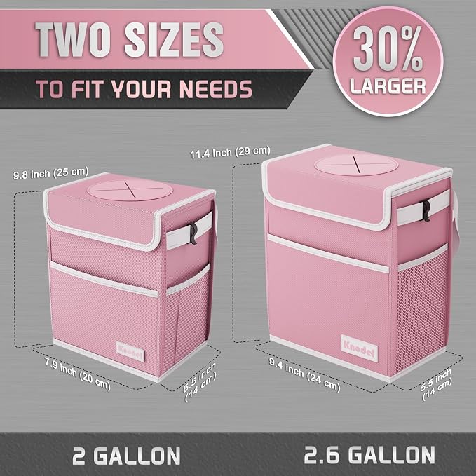 K KNODEL Car Trash Can, Waterproof Garbage Bag with Lid, Leak-Proof Trash Bin, Car Bin Hanging (Pink, Large)
