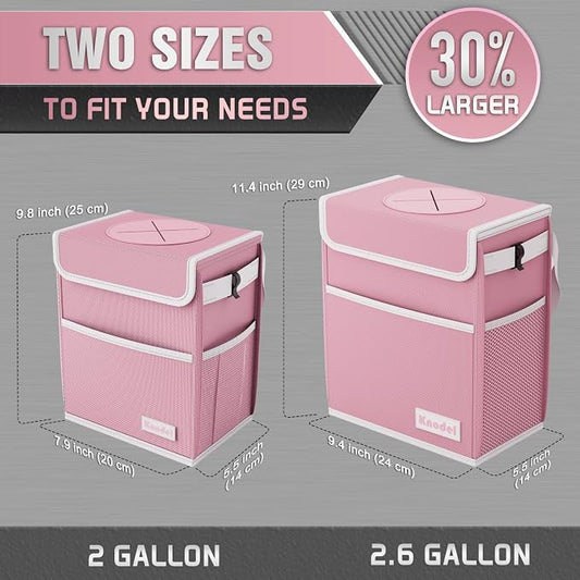 K KNODEL Car Trash Can, Waterproof Garbage Bag with Lid, Leak-Proof Trash Bin, Car Bin Hanging (Pink, Large)