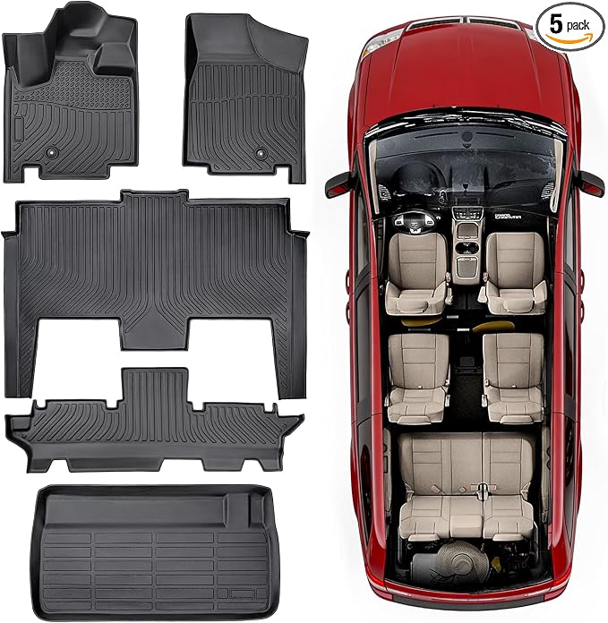 All Weather Floor Mats for Dodge Grand Caravan 2008-2021 Waterproof 7 Seats Anti-Slip Rubber Heavy Duty 3 Row Cargo Liner for Caravan SE/SXT/Crew Accessories 2019 2018 2017 2016 2015 2014 2013 2012