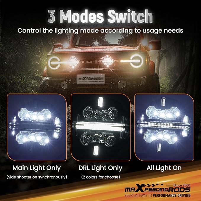 maXpeedingrods 2 Pack 7" 252W LED Off Road Lights with Amber/White DRL, LED Light Bar 270°Side Shooter Fog Lights for Trucks SUV Pickup ATV Motorcycles, with 4 Black Light Covers, Round