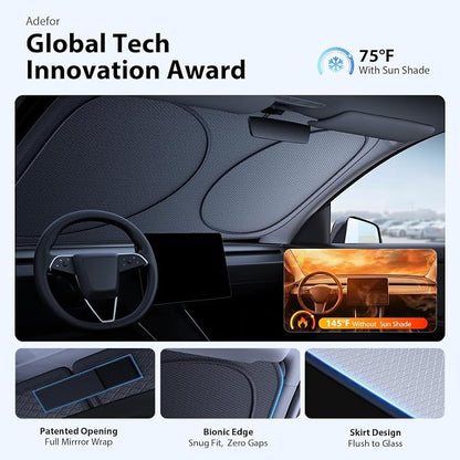 Upgraded Windshield Sun Shade for Toyota Sienna, Ford Transit Series [Nano Ice-Crystal Cooling, 99.9% Sun Protection] Foldable Sunshade with Storage Bag, Car Accessories, XL(69 x 38 in)