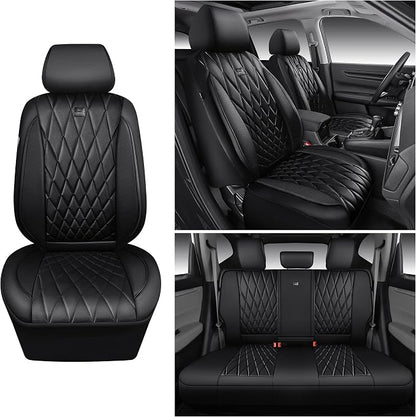 CAR PASS CRV Seat Covers Full Set Custom Fit for Honda CRV HRV 2017-2022, CR-V HR-V Luxury Premium Waterproof Nappa Leather Seat Covers, Anti-Slip Comfortable Airbag Compatible Full Black