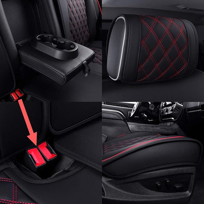Aierxuan Truck Seat Covers for Chevy Silverado GMC Sierra Trail Boss Z71 Pickup 2007-2026 1500 2500HD 3500HD Crew Double Extended Cab Waterproof Leather (Full Set, Black-Red)