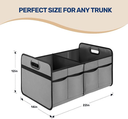 YSSOA Trunk Organizer for Car/SUV/Truck, Collapsible 2 Compartment Automotive Storage Box, 600D Waterproof Oxford Polyester 50L Travel Accessories, Anti-slip & Leak-proof, Grey (Pack of 2)