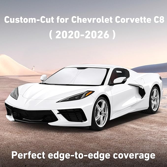 EcoNour Windshield Sunshade Compatible for Chevrolet Corvette C8 2020-2024 2025 2026, Sun Visor for Front Windshield & Window Sun Shade Cover, UV Heat Blocker & Protector, Car Accessories