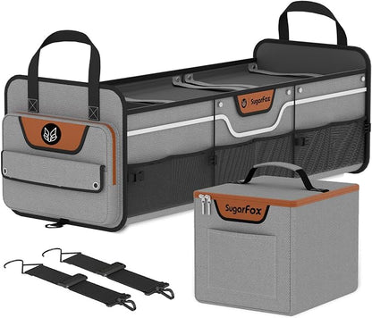 SugarFox Car Trunk Organizer for SUV, Heavy Duty Waterproof Trunk Organizer, Foldable Collapsible Car Organizer with Cooler, Multi-Compartment Large Trunk Organizer (95L), Gray-M003