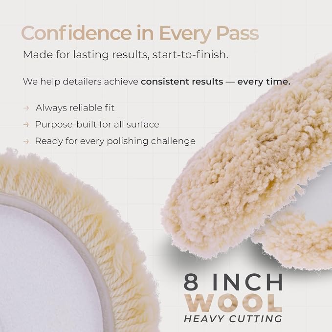 TCP Global 8" 100% Wool Polishing & Buffing Pad with Hook and Loop Backing - Wool Buffing Pad for Automotive, Marine, Truck, RV & Compound Cutting