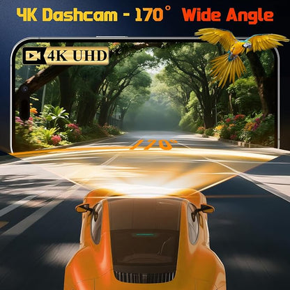 Dash Cam Front for Cars with Built-in WiFi & APP Control, 4K Dash Camera with Free 32GB Card, 1.2" IPS Touch Screen Dash Cam with 170°Wide Angle, G-Sensor, Night Vision, 24H Parking Mode Dashcam