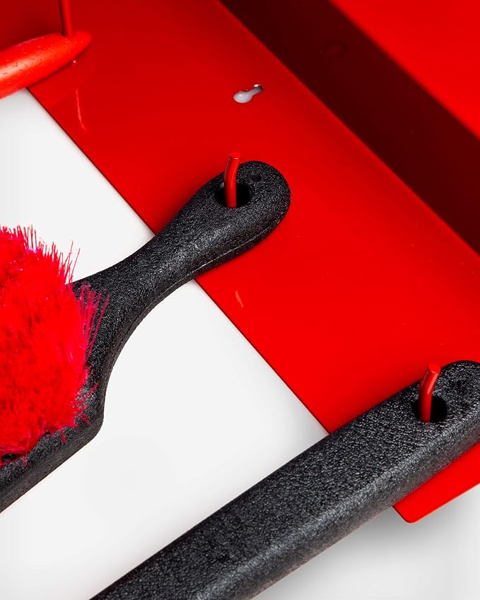 Adam's Polishes Brush Holder All Purpose Garage Shelf - Thick Gauge Steel Construction - Durable, All Metal System Safely Stores Your Detailing Brushes & Tools