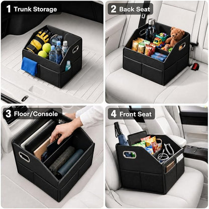 Car Storage Organizer Car Caddy Compact PU Leather Multipurpose Bin for Trunk, Front Seat, Back Seat & Car Floor