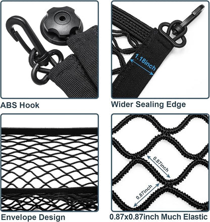 Cargo Net for SUV Trunk Net Organizer 35.4 x 11.8 inches, Elastic Heavy Duty Storage Mesh Net with Hooks Double-Layer Car Rear Cargo Net for Sedan, Vehicle