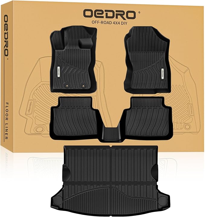 OEDRO Upgraded Floor Mats Fit for 2024-2025 2026 Subaru Crosstrek/Impreza Accessories, TPE All-Weather Crosstrek Floor Liners 1st & 2nd Row & Trunk Mat, Black