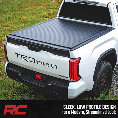 Rough Country Hard Roll-Up Tonneau Cover for Toyota Tundra (2022-2026) - Aluminum Truck Bed Cover, Fits 5'7 Bed