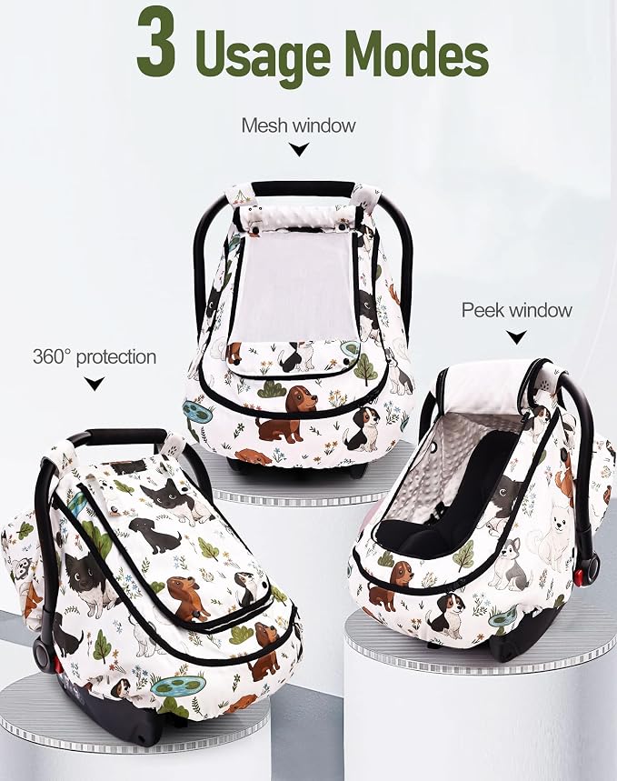 Waterproof Baby Car Seat Cover，YVMVDV Patented Cold Weather Carseat Cover for Babies,Infant Car Seat Cover Canopy for Boy Girls, Keeps Babies Warm and Cozy (Cute Dog)