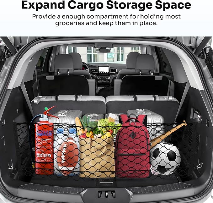 Canvcle Trunk Cargo Net for 2020-2026 Ford Explorer Accessories Envelope Style Mesh Trunk Net Organizer and Storage Stretchable Adjustable Elastic Nylon Rear Cargo Netting with Hooks