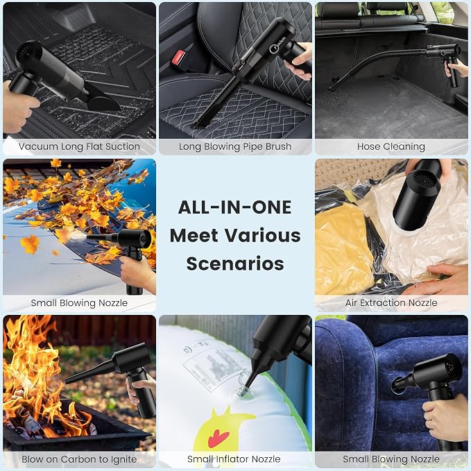Cordless Car Vacuum Cleaner with Removable Battery as 35W Power Bank, 6-in-1 Handheld Vacuum Blower Set,18000PA Mini Vacuum Cleaner 6000mAH with Brushless Motor for Car Home -1 Battery