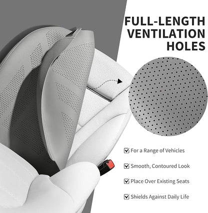 2 Pack Front Leatherette Seat Covers Faux Leather Bottom Car Seat Covers, Super Breathable,Anti-Slip,Universal Seat Covers for Cars,Full Wrapping Edge Fit for Most Sedans SUV Pick-up (2 Pack Gray)