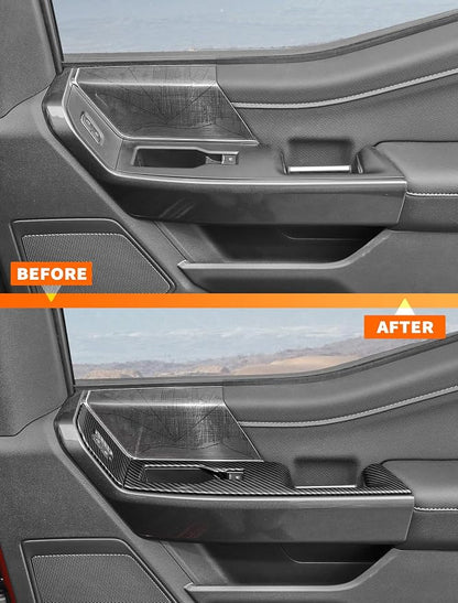 Savadicar Carbon Fiber Interior Accessories - Door Window Button Panel Trim Cover for Ford F150 (2021-present) - Premium Texture Interior Decor Upgrade Kit, 4-Piece Set