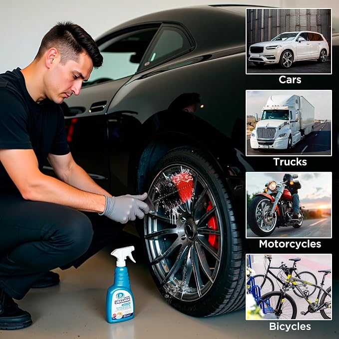 (Upgraded) TAKAVU Premium Wheel & Tire Brush, Long Bristle Detailing Brush for Effortless Rim & Tire Cleaning, Non-Slip Handle, Built-in Knuckle Guard, Deep Reach for Brake Dust & Dirt Removal (Red)
