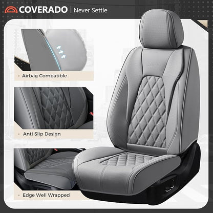 Coverado Car Seat Covers, Front Seat Cover, 2 Pack Luxury Faux Leather Seat Covers for Cars, Waterproof Car Seat Protector Car Seat Cushion, Universal Automotive Seat Covers Fit for Most Cars - Gray