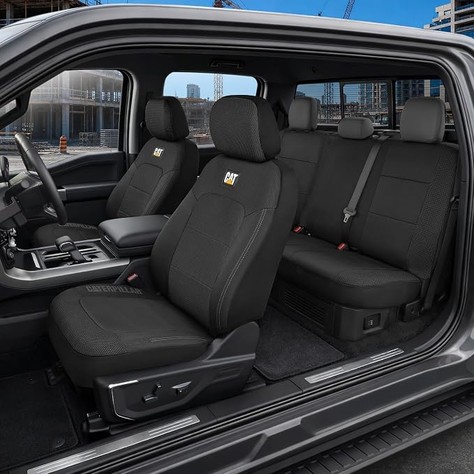 CAT MeshFlex Seat Covers Full Set for Full-Size Pickup Trucks Only - Black | Front Bucket Seat Covers & 60/40 Split Rear Bench Protector – Interior Accessories For F-150, Silverado, Ram, Sierra & Tundra