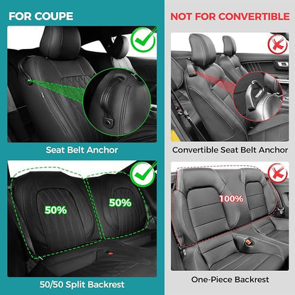 Custom for Ford Mustang Coupe Seat Covers 2015-2025 - Custom-Fit Full Set Faux Leather Car Seat Covers for Mustang Coupe Fastback GT/V6/EcoBoost 2015 2016 2017 2018 2019 2020 2021 2022 2023 2024 2025