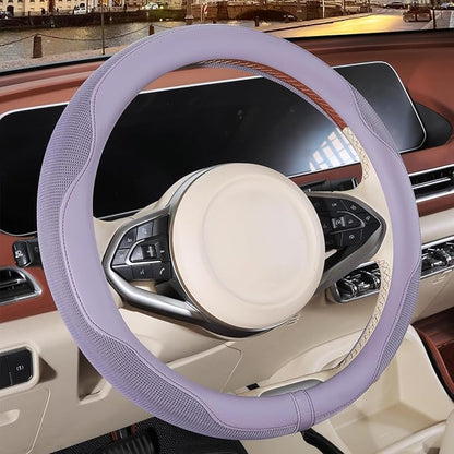 14 inch Steering Wheel Cover for Prius Civic, Nappa Microfiber Leather Non-Slip Breathable Fabric, Warm in Winter and Cool in Summer, Purple Small 13.5 inch to 14 inch