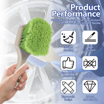 Hovom Car Wash Brush for Tire & Wheel Rim, Soft Bristle Wheel Cleaning Brushes, Short Handle Tire Cleaner Brush Releases Dirt and Road Grime, Universal Car Cleaning Supplies (Green)