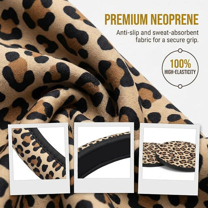 Leopard Cheetah Print Steering Wheel Cover 15 Inch + 2pc car Coasters | Universal Anti-Slip Breathable Animal Print Matching Set for Men Women