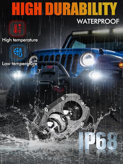 MAYELLO 4 Inch Square LED Pods - 60W White Spot Beam Off Road & Fog Lights - 6500K 10000LM IP68 - Compatible with Jeep Wrangler, Truck, Pickup, ATV, UTV, SUV, Car, Boat