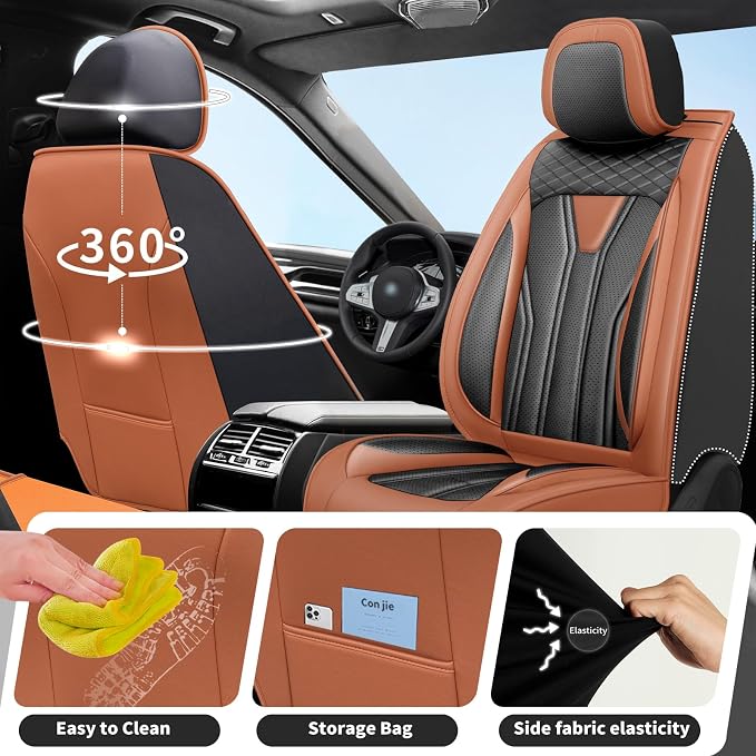Car Seat Covers Fit for Jeep 5 Seats Wagoneer 2022-2025 2026 - Premium Leather, Waterproof & Breathable，All-Weather Seat Cushion Protecto & Airbag Compatible, Full Set Brown & Black