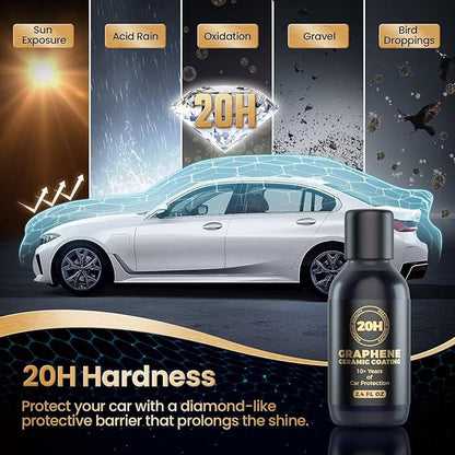 20H Advanced Nano Graphene Ceramic Coating for Cars 70ml (10+ Yrs Protection), Unique UV Technology & Extremely Hydrophobic Car Ceramic Coating Kit for Auto Detailing, Paint & Wheel Protection