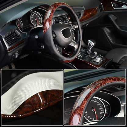 KAFEEK 16 inch Wood Grain Steering Wheel Cover, Compatible for F150 F250 F350 Ram 4Runner Tacoma Tundra Range Rover